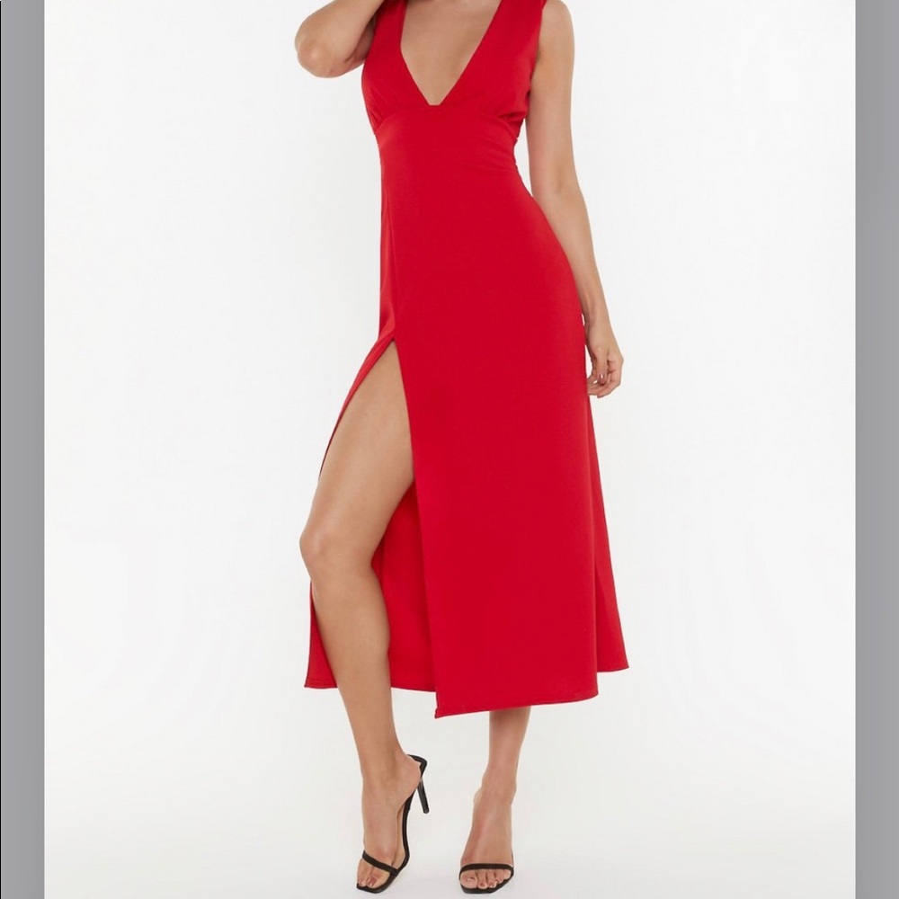 Nasty Gal red cocktail midi dress
